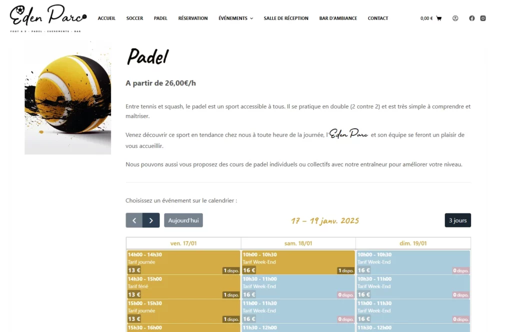 Padel reservation en ligne wordpress